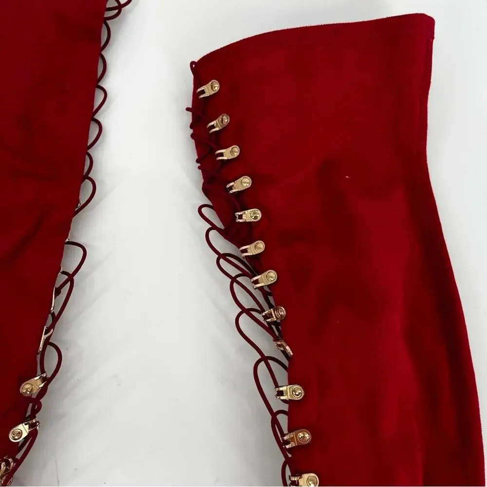 Journee Collection Trill Knee High Boot Red Faux Suede - Size 7